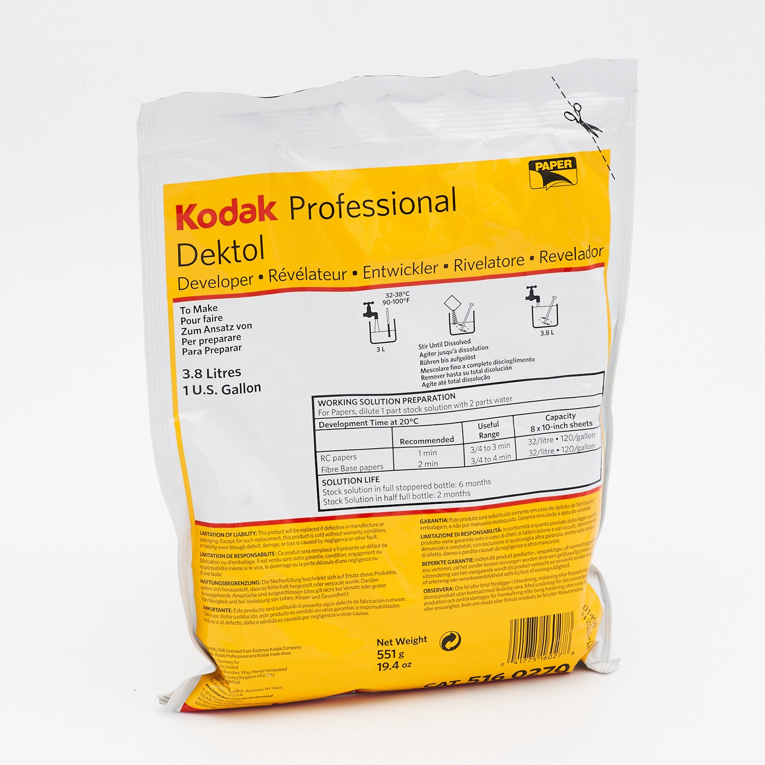Kodak Dektol Papier-Entwickler-Pulver für 3,8 Liter