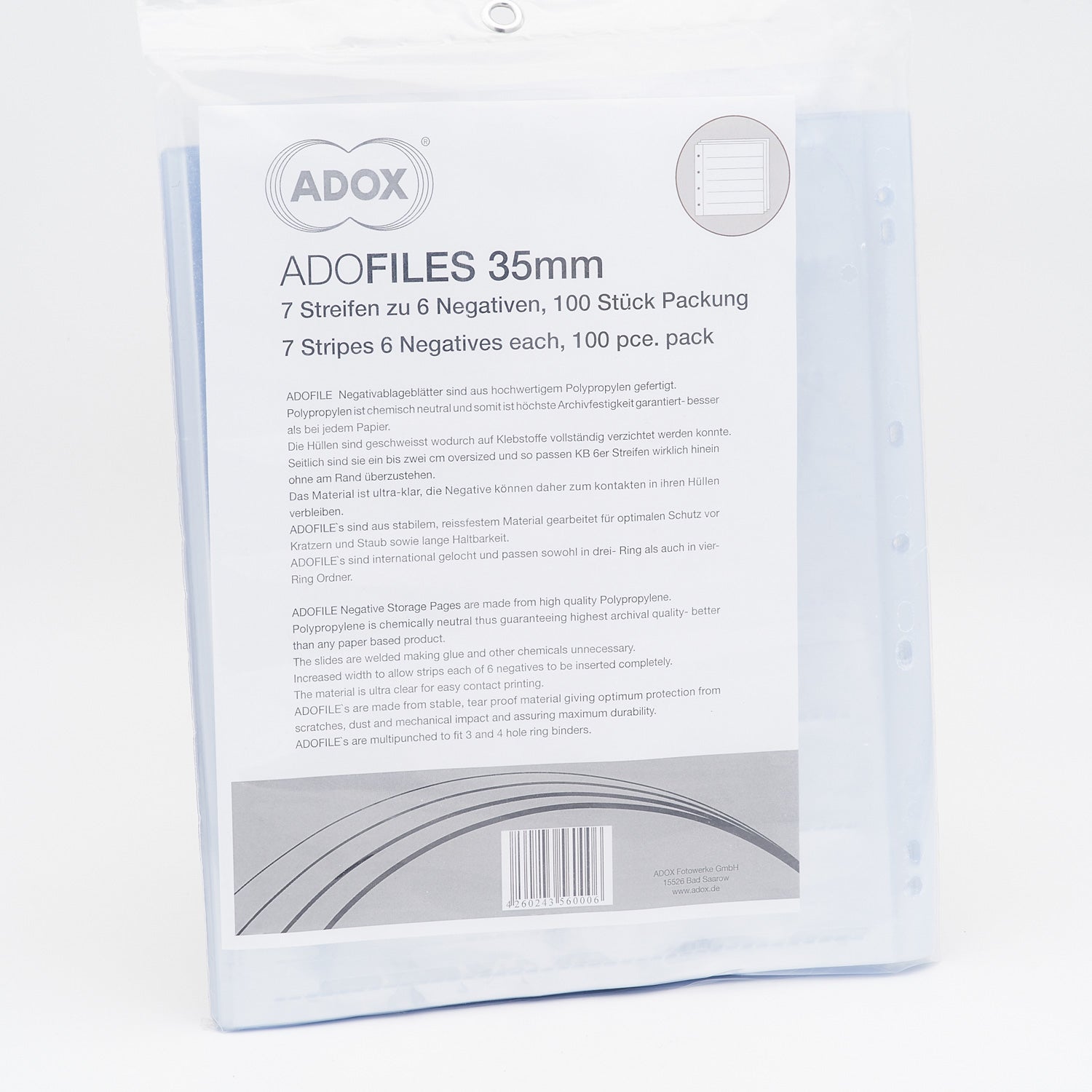 ADOX ADOFILE: Polypropylenhüllen 35mm - (29,3cmx25,6cm) Übergroß 100 Blatt